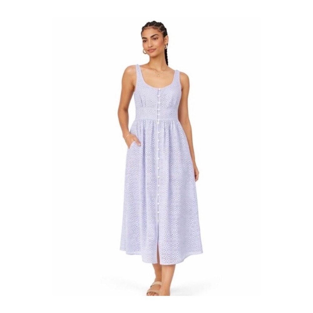 J.Crew Eyelet Midi Dress Womens Button Front Periwinkle Lavender Purple Blue 2